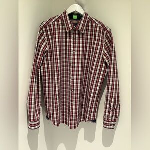 Hugo Boss Red and White Plaid Casual Shirt